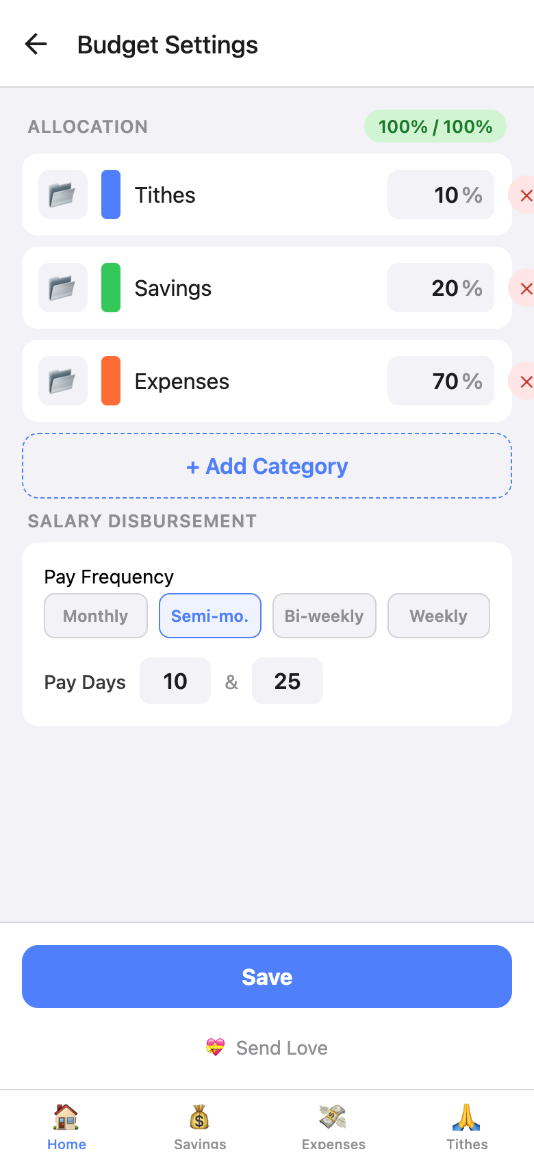 Budget Settings
